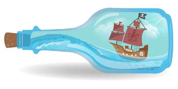 Pirat tekne üzerinde beyaz izole bir şişe