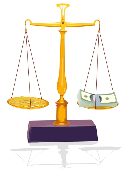 Vetor desequilibrado escala de prata com dinheiro — Vetor de Stock