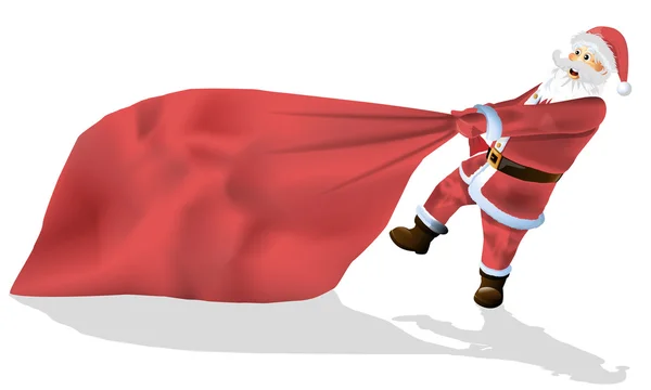 Santa Claus jest duży worek prezentów na białym tle — Wektor stockowy