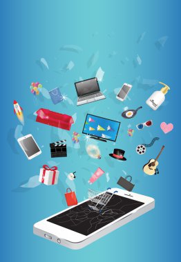 Akıllı aygıt televizyon şampuan gitar hediye kutusu kozmetik tüp cmovie film şapka pan kağıt çanta alışveriş sepeti kırık ekran akıllı telefon aygıt üzerinde yüzen