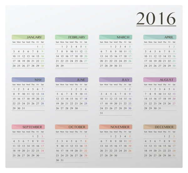 Um calendário do ano 2016 —  Vetores de Stock