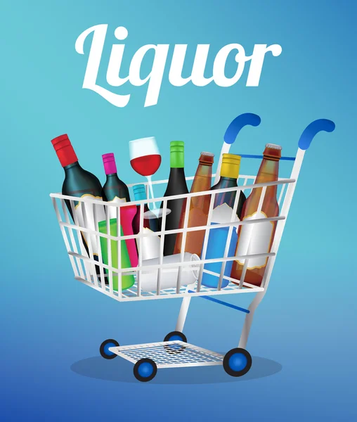 Liquors bottle and can on a shopping cart — Stock Vector