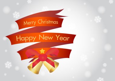 mutlu Noeller ve mutlu yeni yıl kar ve ışık bokeh arka plan ile ribbin