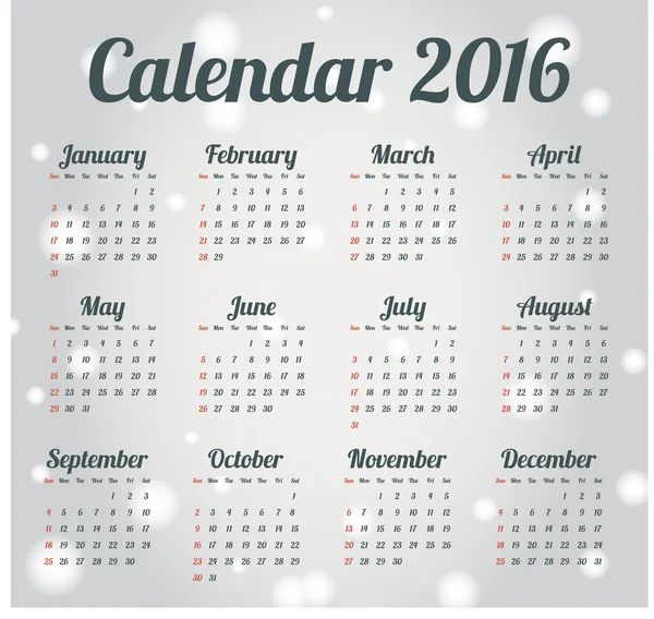Un calendrier Année 2016 — Image vectorielle