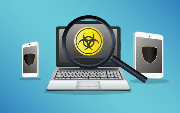 Smartphone en tablet beschermd tegen virus en laptop virus gevonden — Stockvector