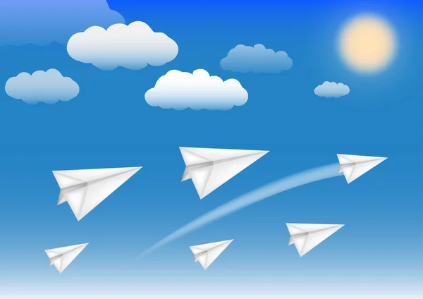 Papierowe samoloty z na tle nieba — Wektor stockowy