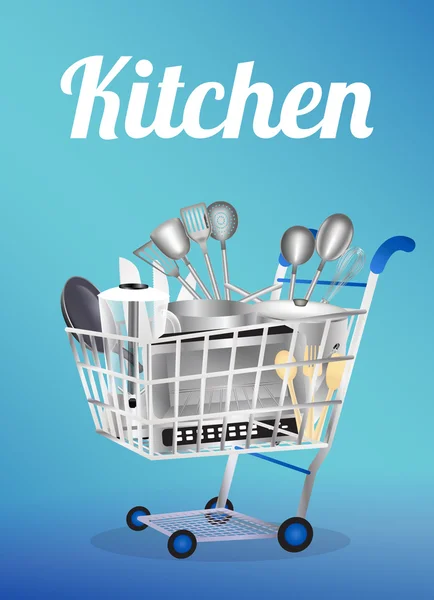 Kitchen tool on a shopping cart — Stock Vector