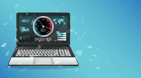 Broken display laptop using internet speed test — Stock Vector
