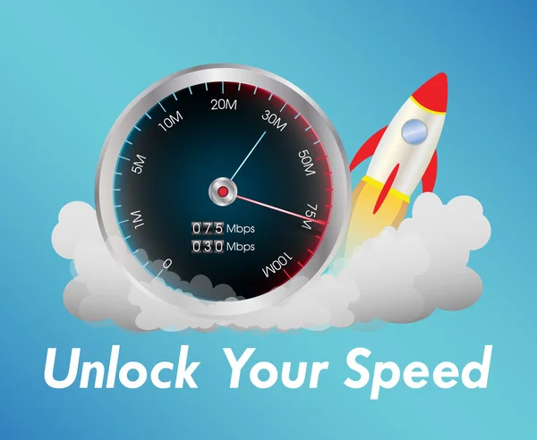 Internet speed test meter with rocket — Stock Vector