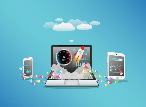 Dizüstü akıllı telefon ve veri ile Merhaba aktarma tablet hızlı internet