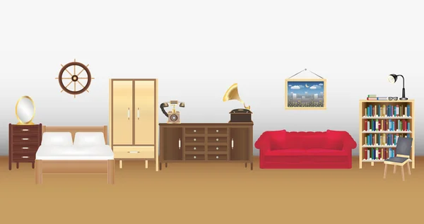 Una stanza wtih mobili molti mobili — Vettoriale Stock