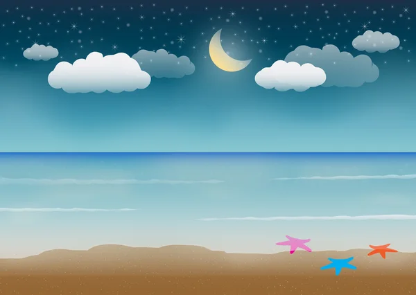 Zee strand nachtbeeld — Stockvector
