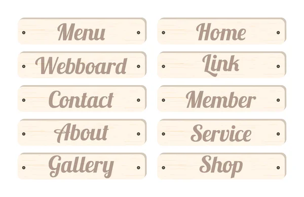 Barre de menu en bois avec menu de formulation accueil webboard link contact member about service gallery shop for website design — Image vectorielle