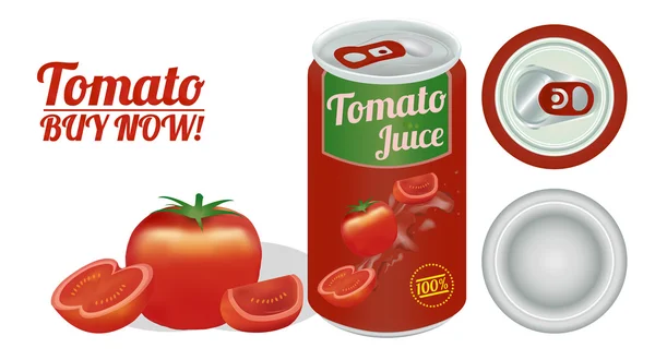 Jugo de tomate y lata sobre fondo blanco — Vector de stock