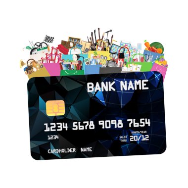 Kredi kartı ile alışveriş torbaları nesnenin tam