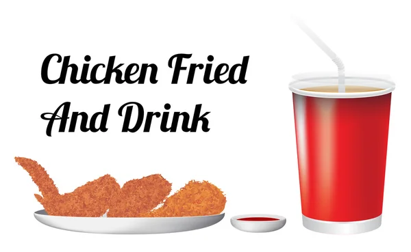 Chicken fried and drink — Stock Vector