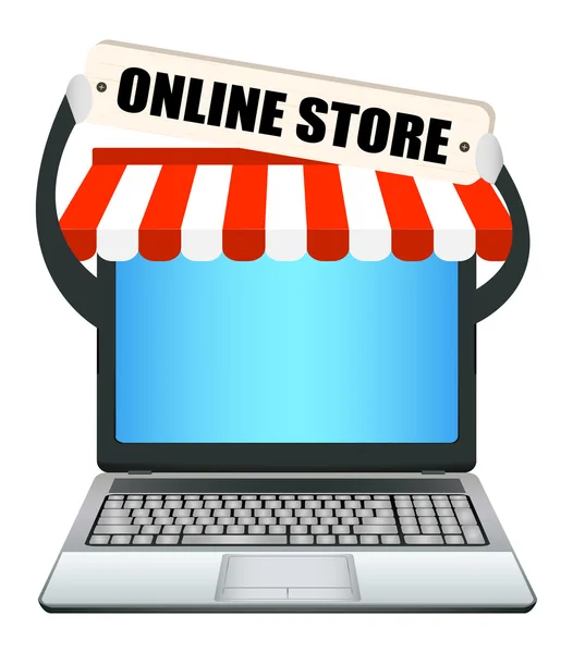 Laptop med onlinebutik banner — Stock vektor