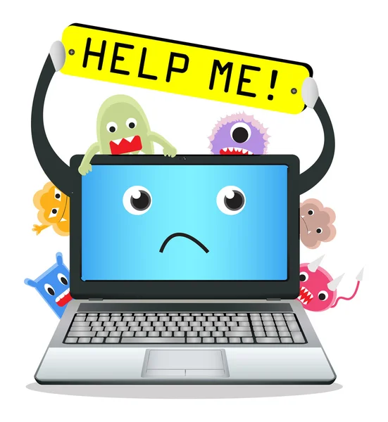 Laptop need help from virus computer — Stock Vector