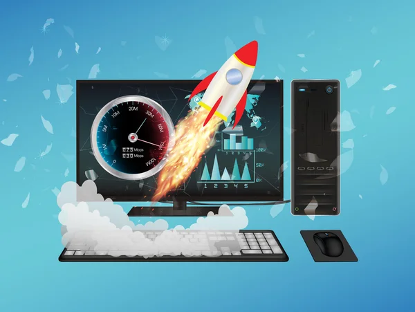 Computer desktop con incremento di velocità — Vettoriale Stock
