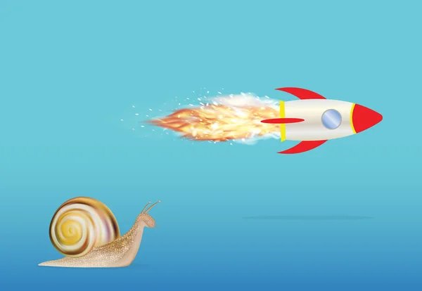 Langsame Schnecke und Speed-Rakete — Stockvektor