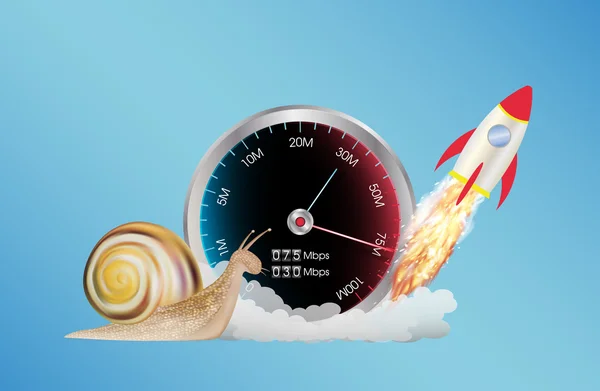 Μετρητή ταχύτητας στο Internet με την ρόκα και το σαλιγκάρι — Διανυσματικό Αρχείο