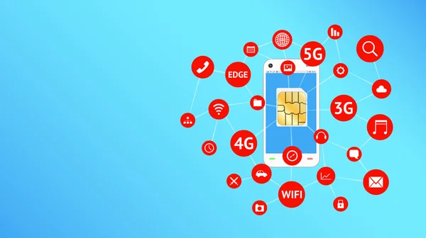 Smartphone et carte SIM avec icône d'applications flottant — Image vectorielle