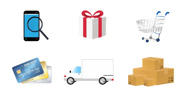 Online-Shopping Objekt Icon Set — Stockvektor