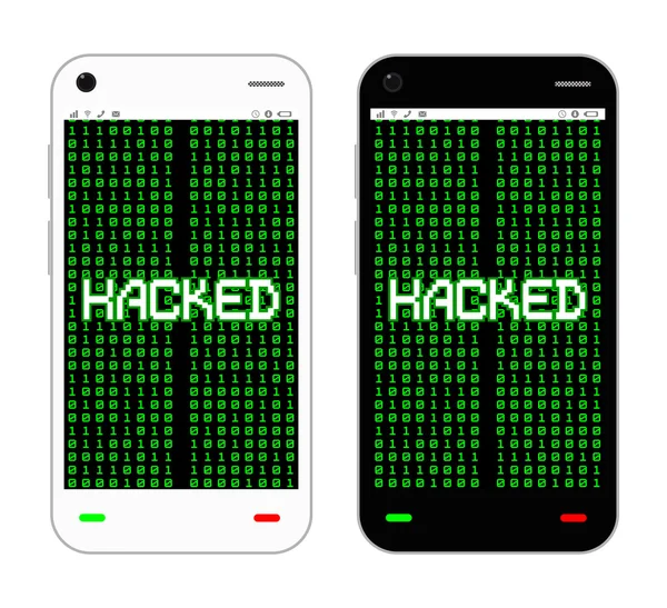 Negro y blanco smartphone hackeado vector — Vector de stock