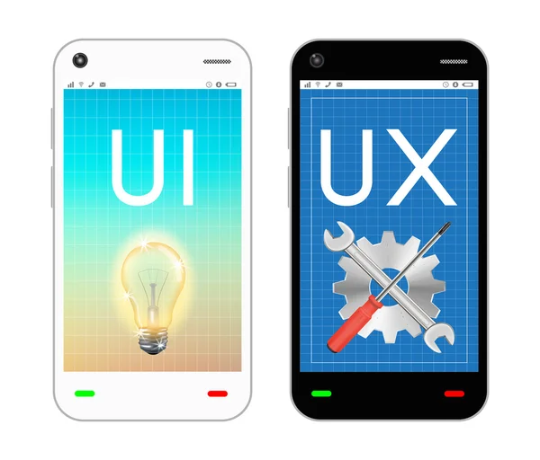 Smartphone mit UI- und UX-Design am Bildschirm — Stockvektor