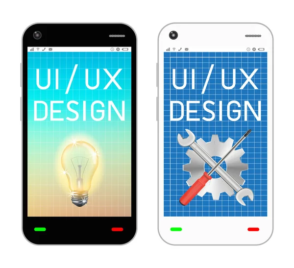 Smartphone mit UI- und UX-Design am Bildschirm — Stockvektor