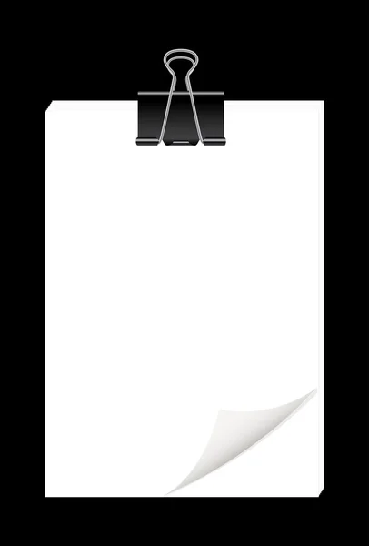 Hojas de papel en blanco con clips de papel de metal negro — Vector de stock