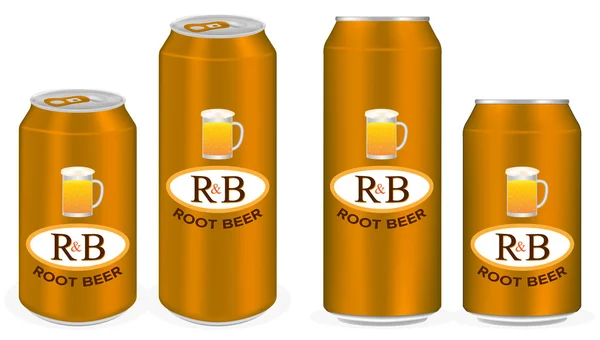 Root beer aluminium soft drink cans vector — Stock Vector
