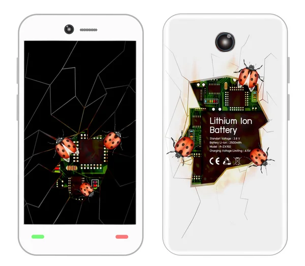 坏了智能手机的 bug — 图库矢量图片