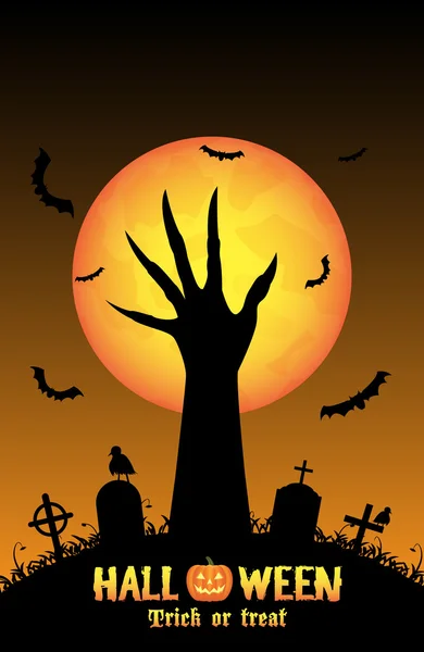 Fondo de Halloween con mano de demonio en el cementerio — Archivo Imágenes Vectoriales