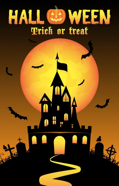 Halloween fundo com castelo velho no cemitério — Vetor de Stock