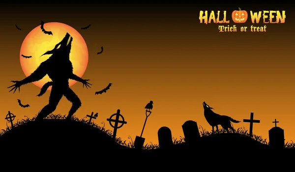 Heulender Werwolf mit Halloween-Hintergrund — Stockvektor