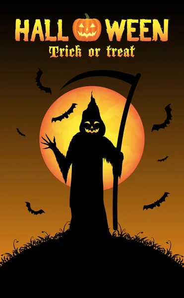 Segador sombrío con fondo de Halloween — Vector de stock