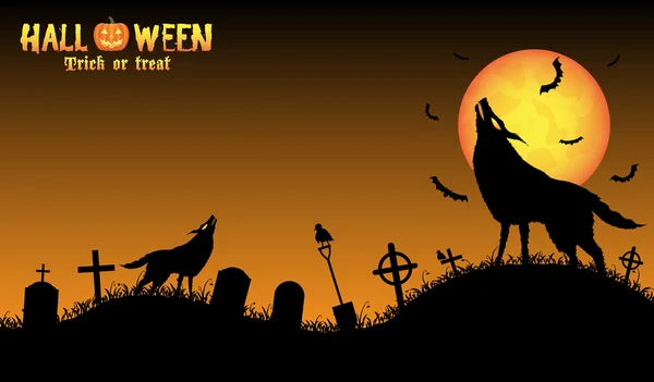 Loup hurlant avec fond d'Halloween — Image vectorielle