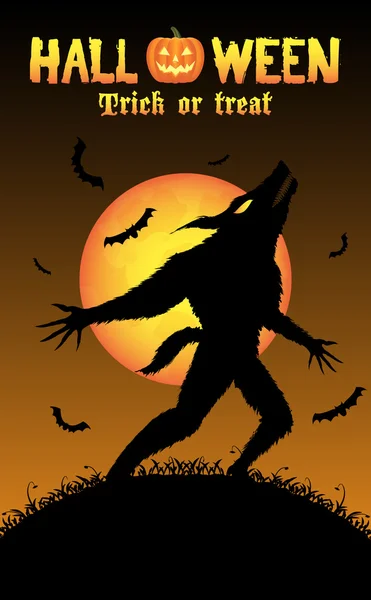 Heulender Werwolf mit Halloween-Hintergrund — Stockvektor