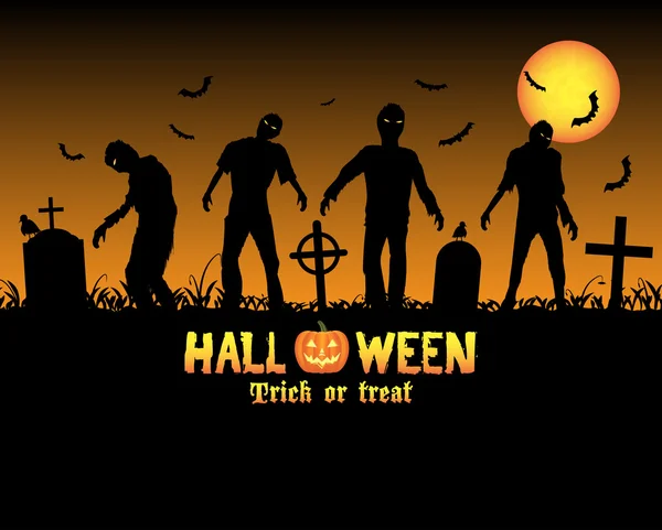 Zombies halloween dans un cimetière — Image vectorielle