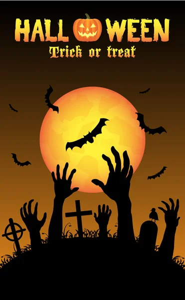 Zombie di Halloween mano in un cimitero — Vettoriale Stock