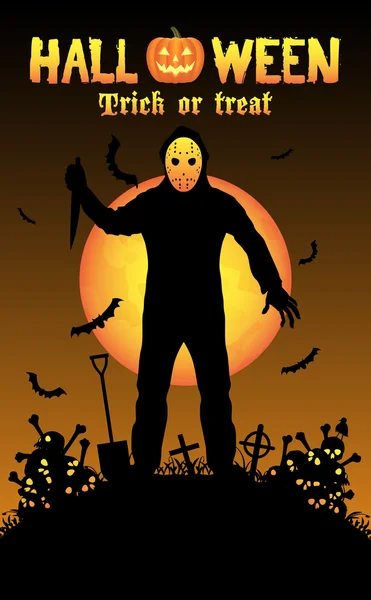 Halloween asesino en serie en un cementerio — Vector de stock