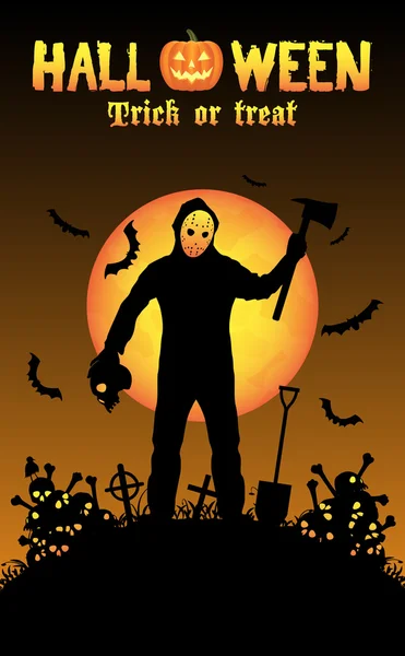 Halloween asesino en serie en un cementerio — Vector de stock