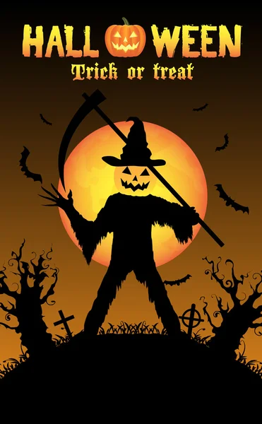 Halloween asesino de calabaza en un cementerio — Vector de stock