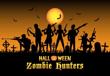 Cadılar Bayramı zombi avcıları ekibi mezarlık
