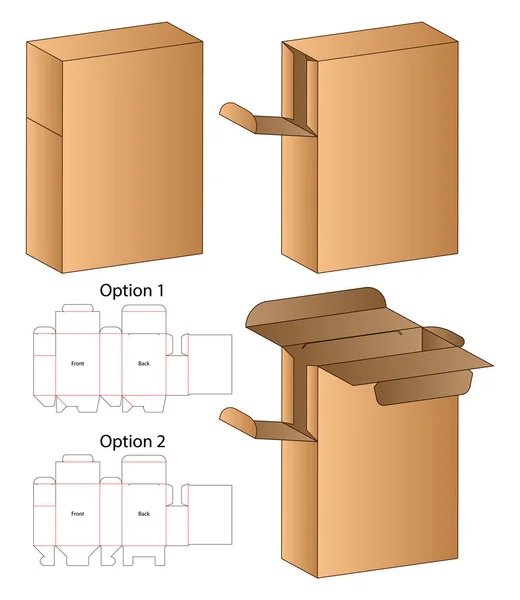 ボックス包装ダイカットテンプレートデザイン 3Dモックアップ — ストックベクタ