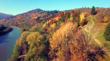 Sonbahar Karpatlar Dağları'nın havadan görünümü