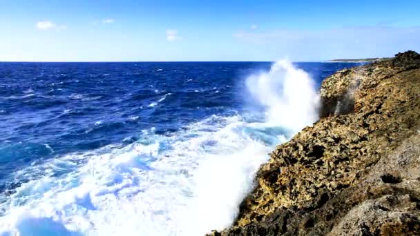 Ondas do oceano tropical quebrando na costa do recife — Vídeo de Stock