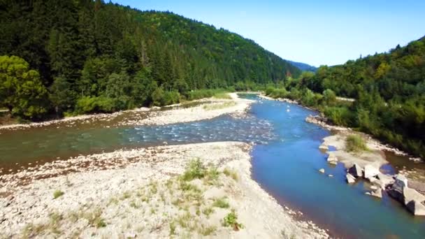 Aerial view of the mountain river in Carpathians — Stock Video