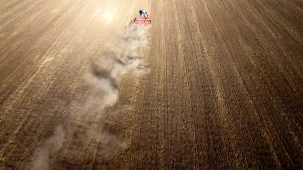 Vista aérea del tractor sembrando trigo — Vídeo de stock